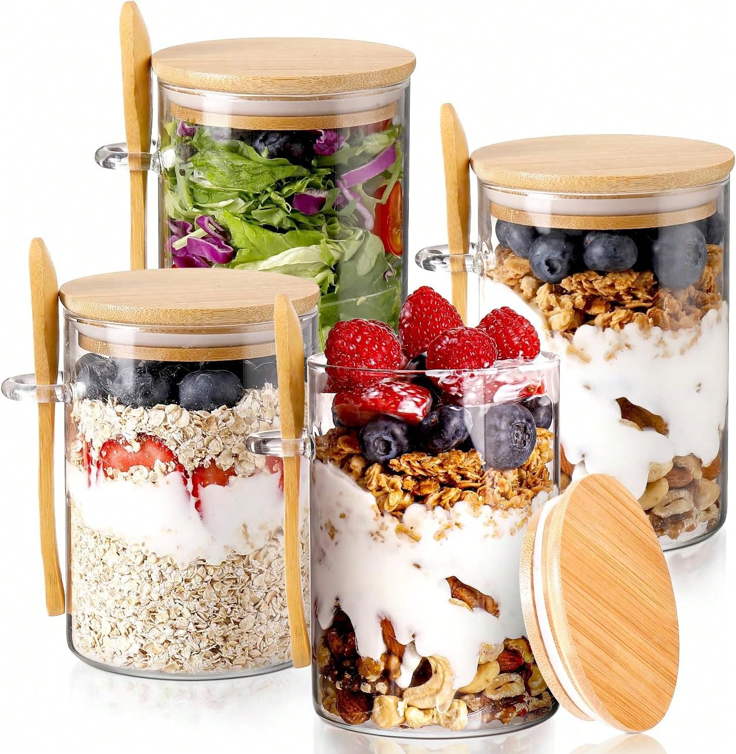 Meal Prep Overnight Oats - 4-pak słoików na owsiankę na noc,
