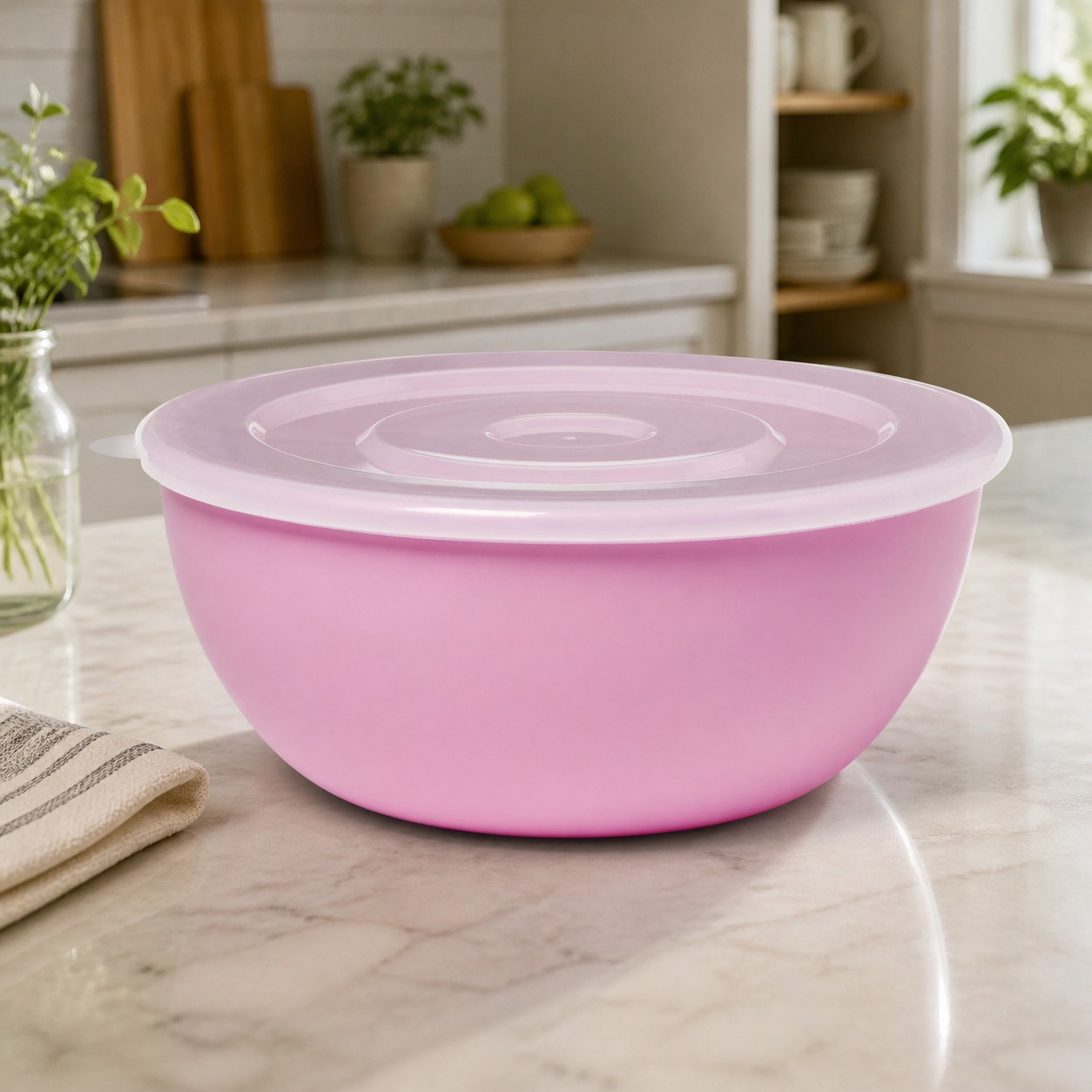 Meal Prep Kitchen - Różowa miska z dopasowaną pokrywką, trwały